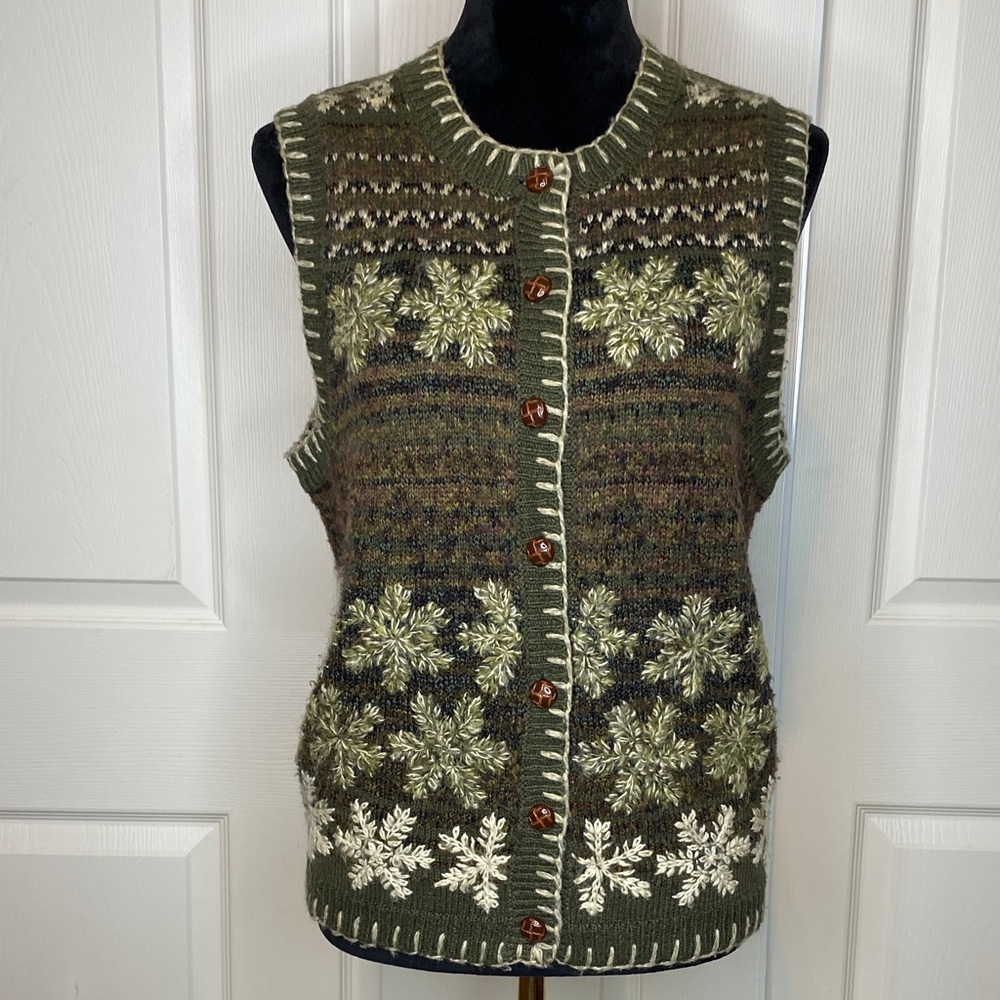 Vintage St John’s Bay Green Fair Isle Knit Button-Down Sweater Vest